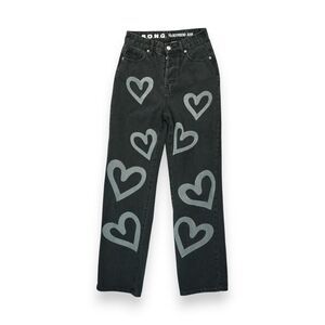 SONG 90s Boyfriend Heart Jeans Women's Size 3/26 Black‎ Straight High Rise Denim